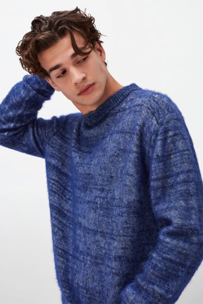 CREW NECK KNIT WOOL MOHAIR ELECTRIC BLUE